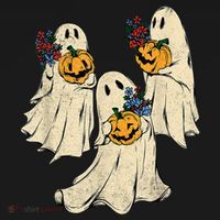 Retro Groovy Pumpkin Ghost Costume Halloween Floral Ghosts Women's Hoodie thumb 2