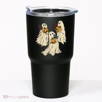 Retro Groovy Pumpkin Ghost Costume Halloween Floral Ghosts Tumbler thumb 0