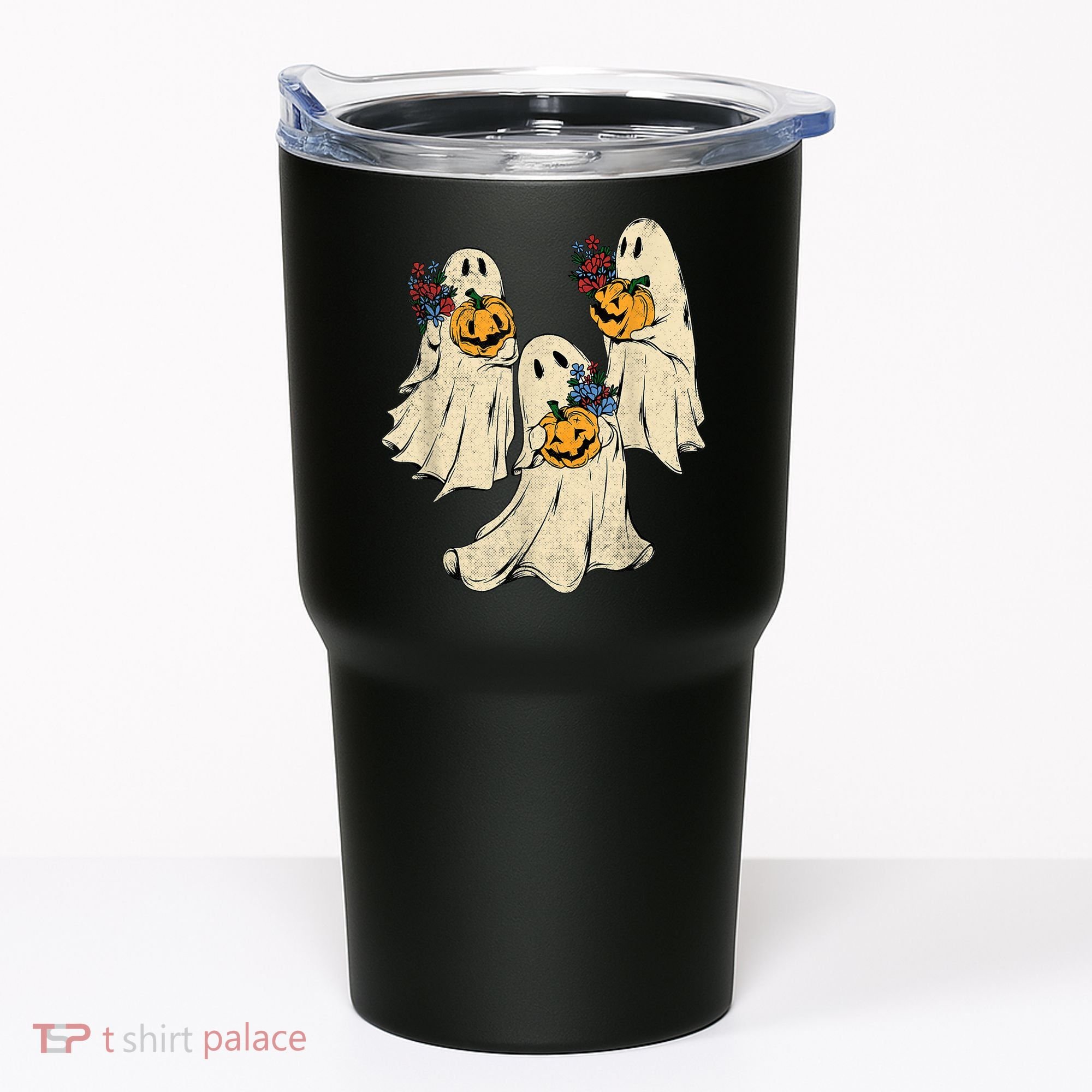 Retro Groovy Pumpkin Ghost Costume Halloween Floral Ghosts Tumbler