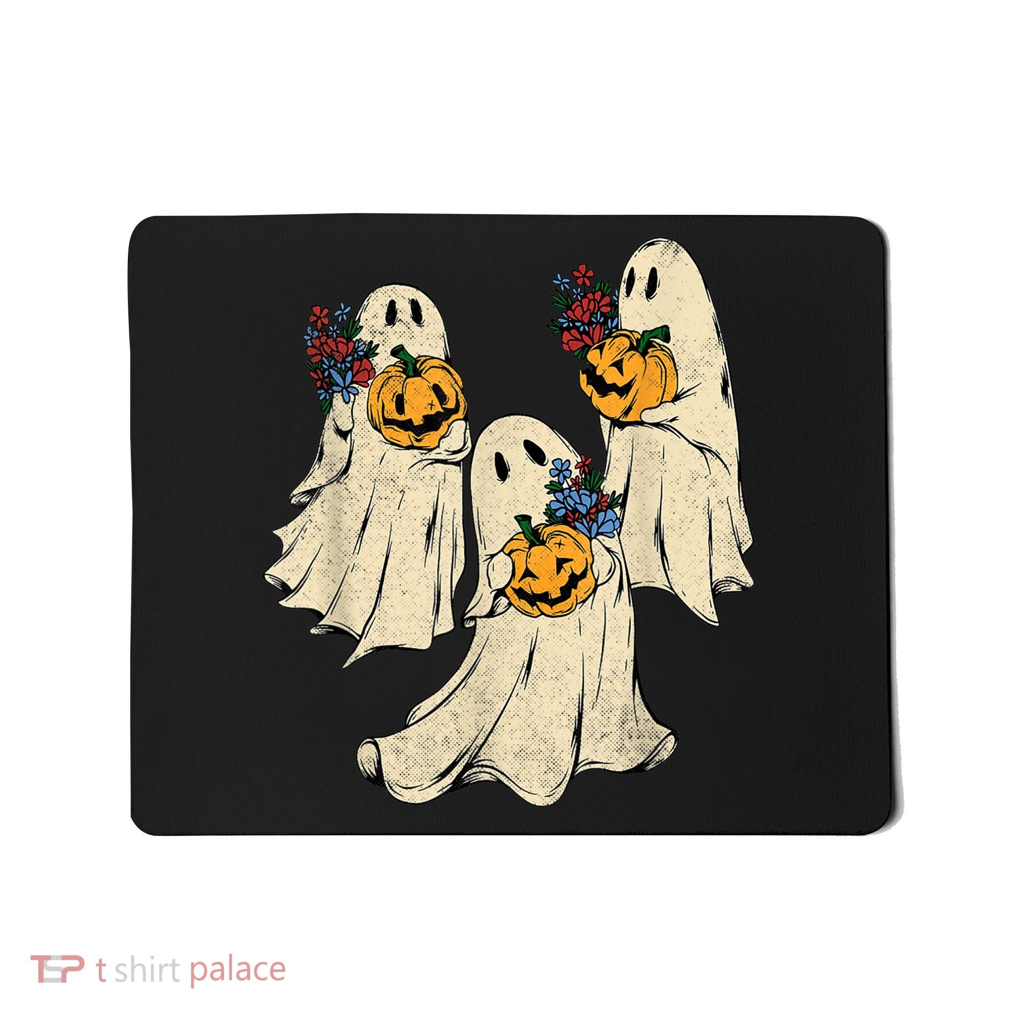 Retro Groovy Pumpkin Ghost Costume Halloween Floral Ghosts Mousepad