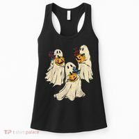 Retro Groovy Pumpkin Ghost Costume Halloween Floral Ghosts Women's Tank Top thumb 0