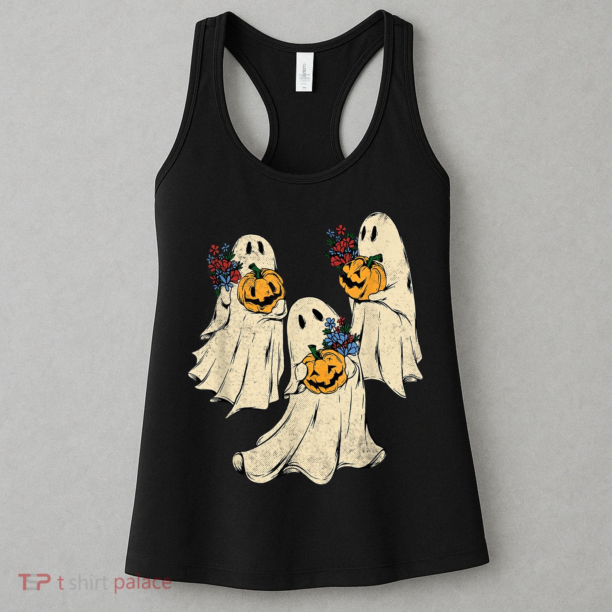 Retro Groovy Pumpkin Ghost Costume Halloween Floral Ghosts Women's Tank Top