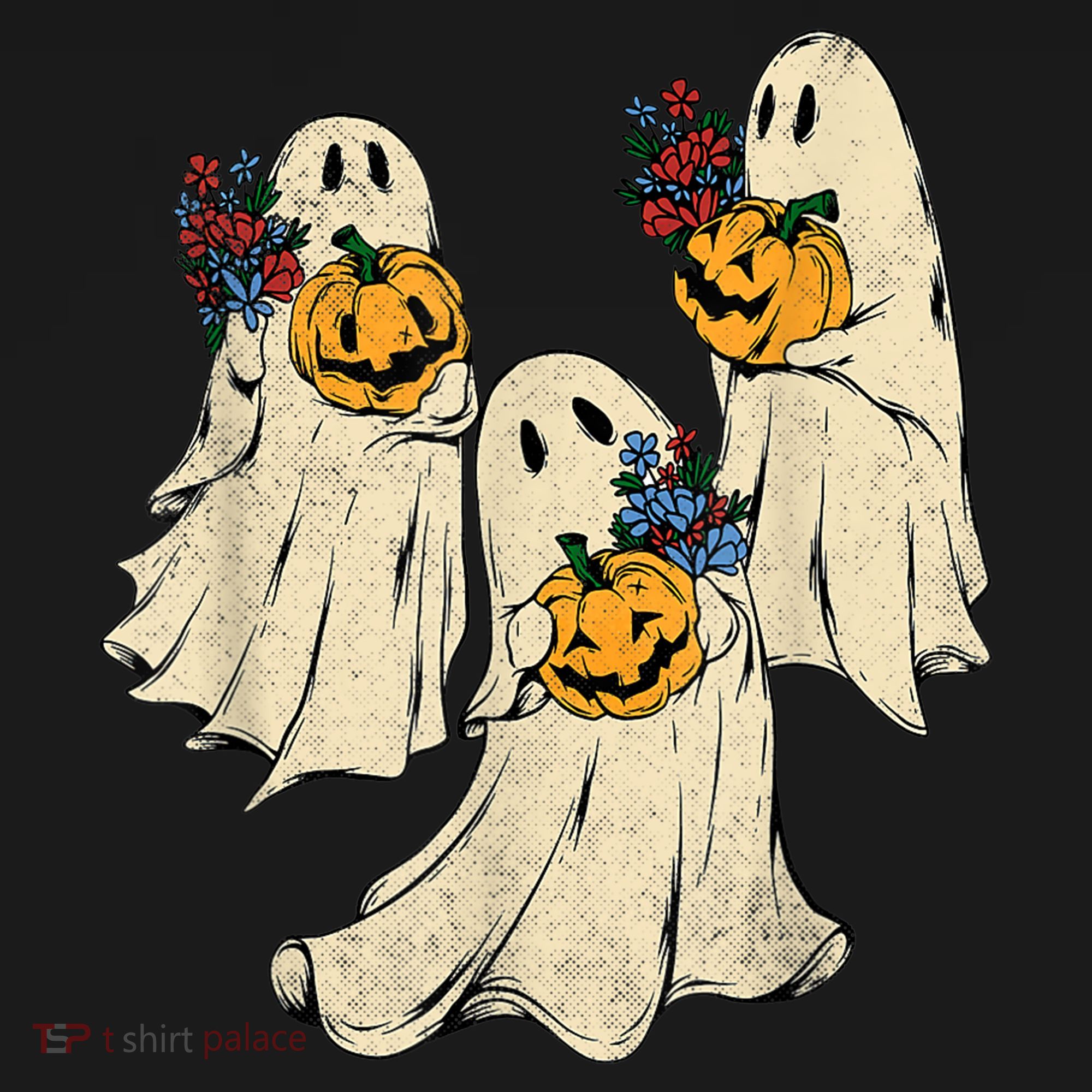 Retro Groovy Pumpkin Ghost Costume Halloween Floral Ghosts Women's Tank Top