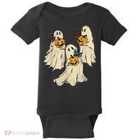 Retro Groovy Pumpkin Ghost Costume Halloween Floral Ghosts Baby Bodysuit thumb 0