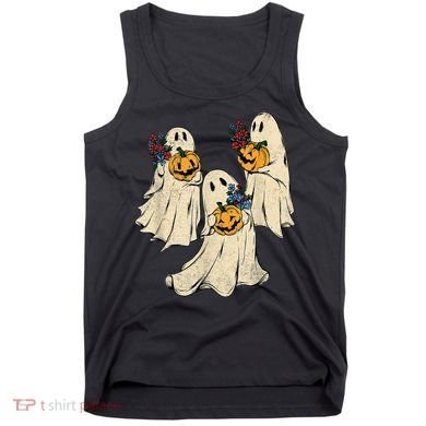 Retro Groovy Pumpkin Ghost Costume Halloween Floral Ghosts Tank Top