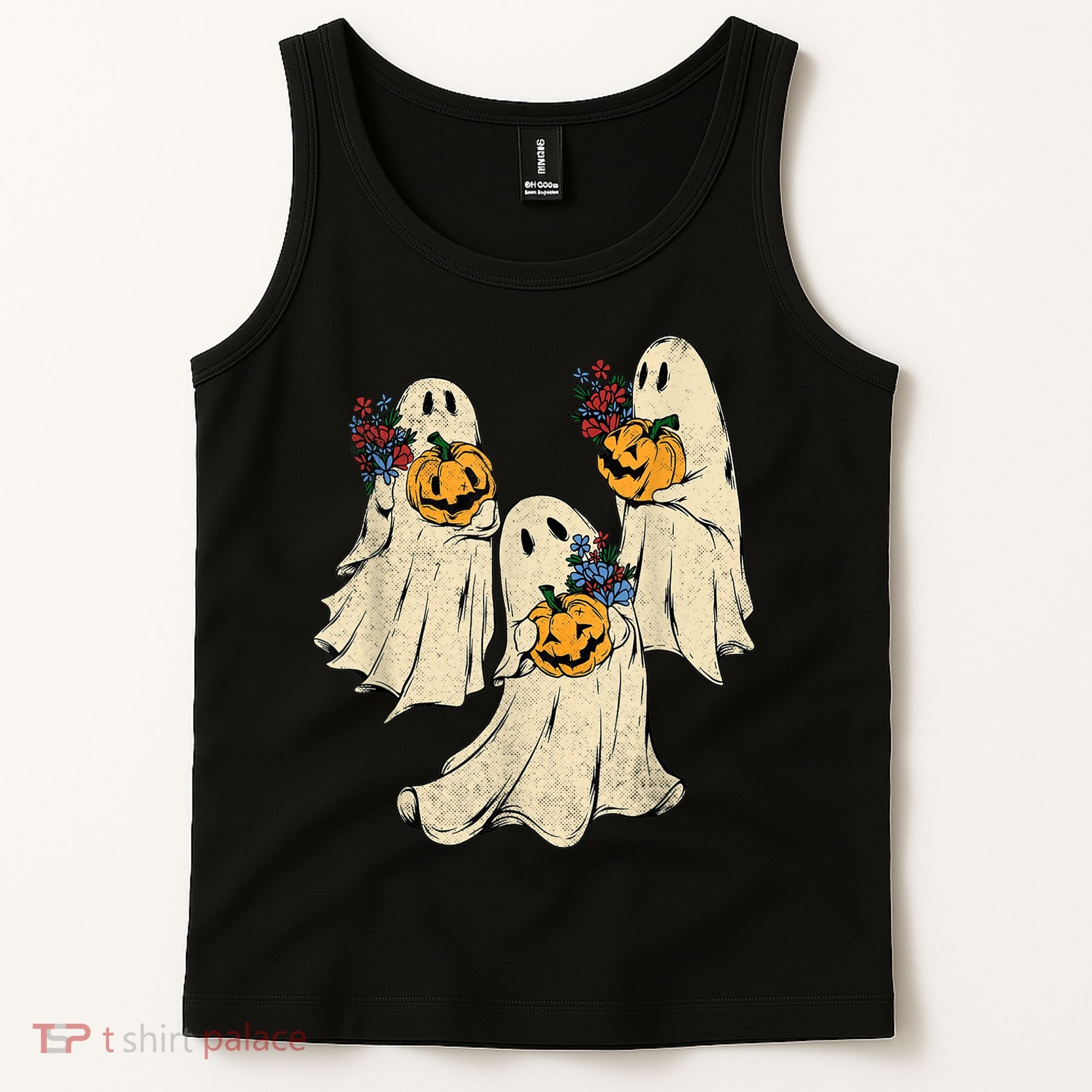 Retro Groovy Pumpkin Ghost Costume Halloween Floral Ghosts Tank Top
