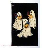 Retro Groovy Pumpkin Ghost Costume Halloween Floral Ghosts Golf Towel thumb 0