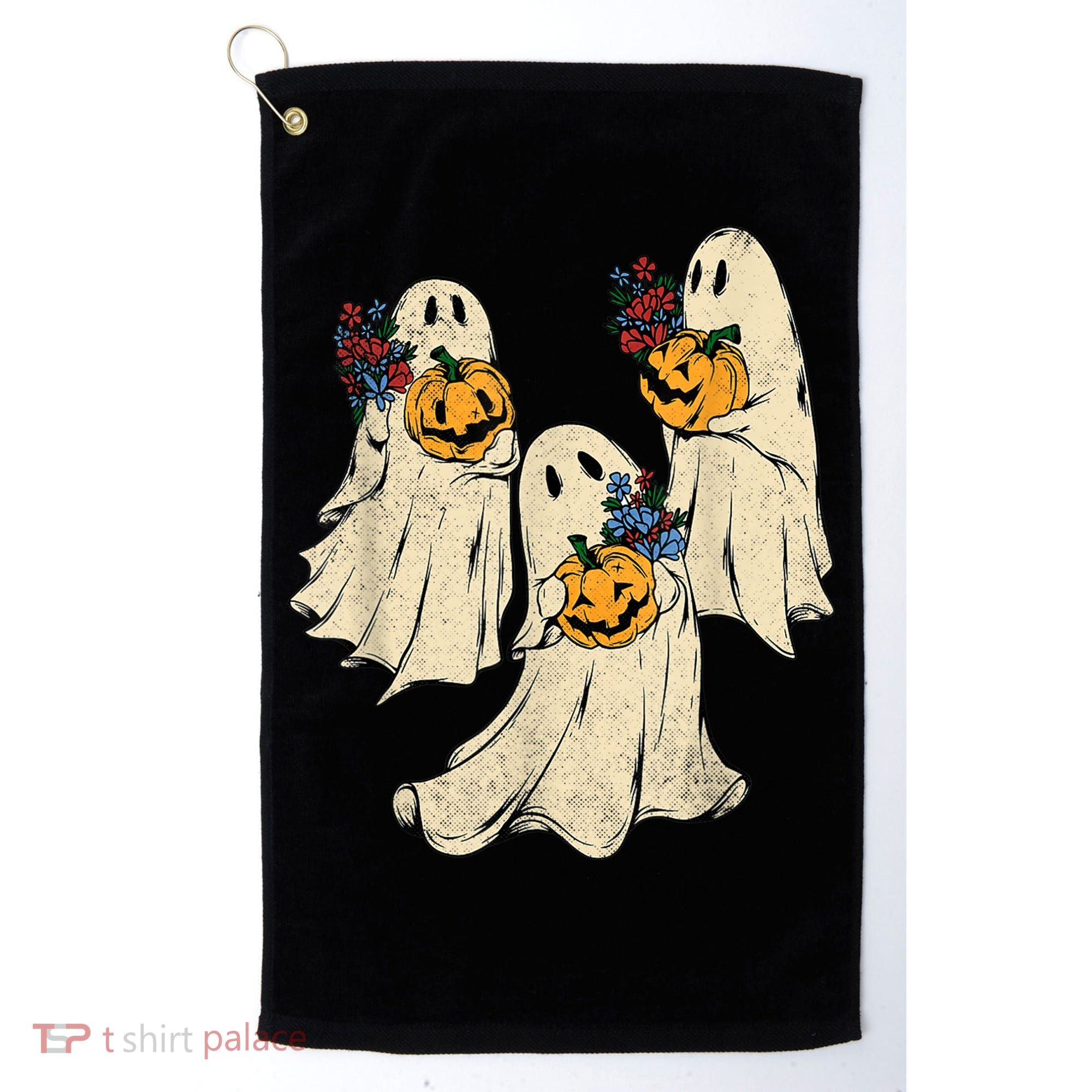 Retro Groovy Pumpkin Ghost Costume Halloween Floral Ghosts Golf Towel