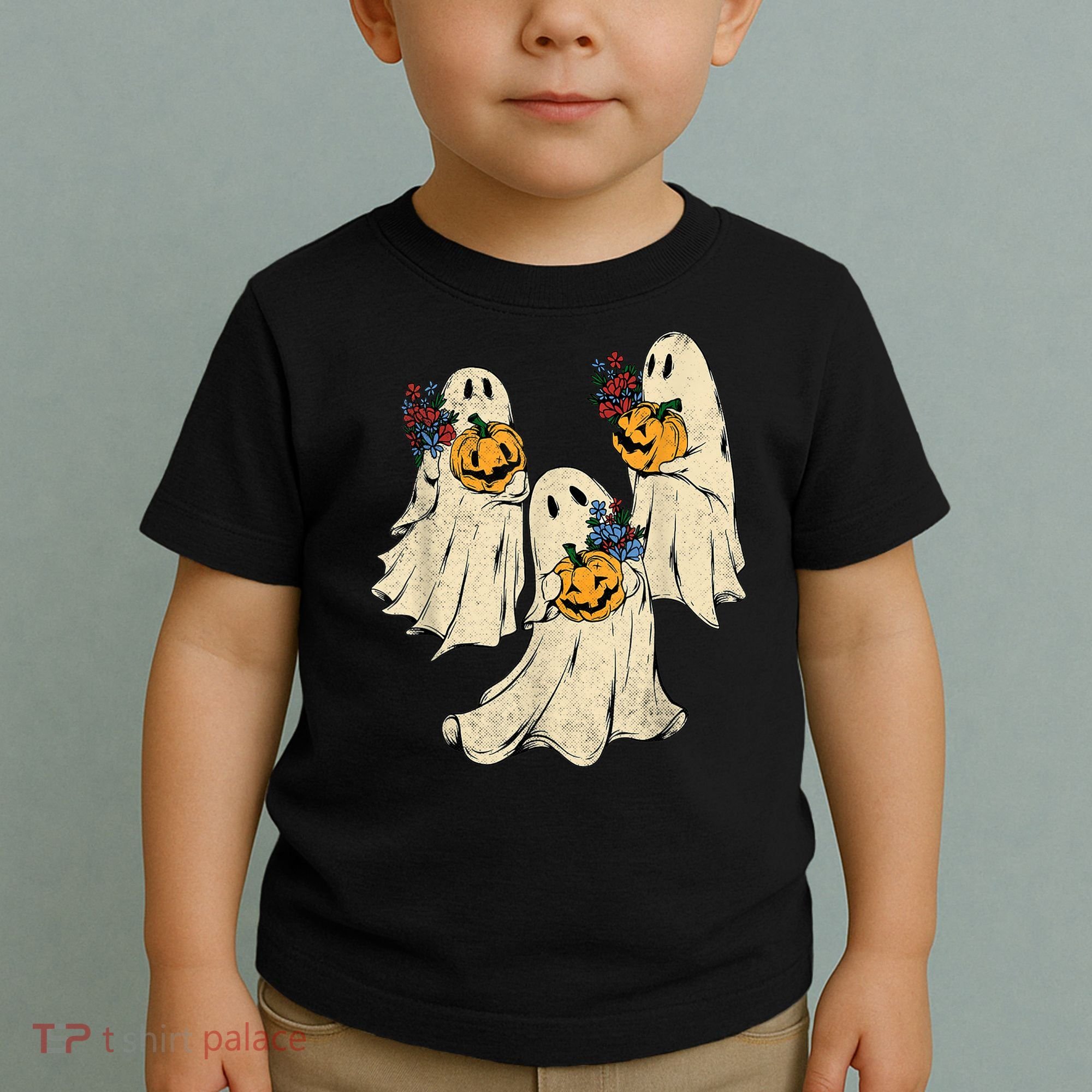 Retro Groovy Pumpkin Ghost Costume Halloween Floral Ghosts Toddler T-Shirt