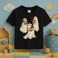 Retro Groovy Pumpkin Ghost Costume Halloween Floral Ghosts Toddler T-Shirt thumb 3