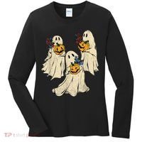 Retro Groovy Pumpkin Ghost Costume Halloween Floral Ghosts Women's Long Sleeve Shirt thumb 0