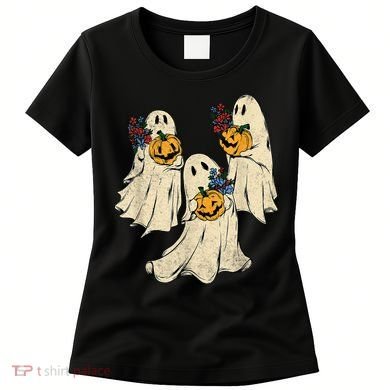 Retro Groovy Pumpkin Ghost Costume Halloween Floral Ghosts Women's T-Shirt
