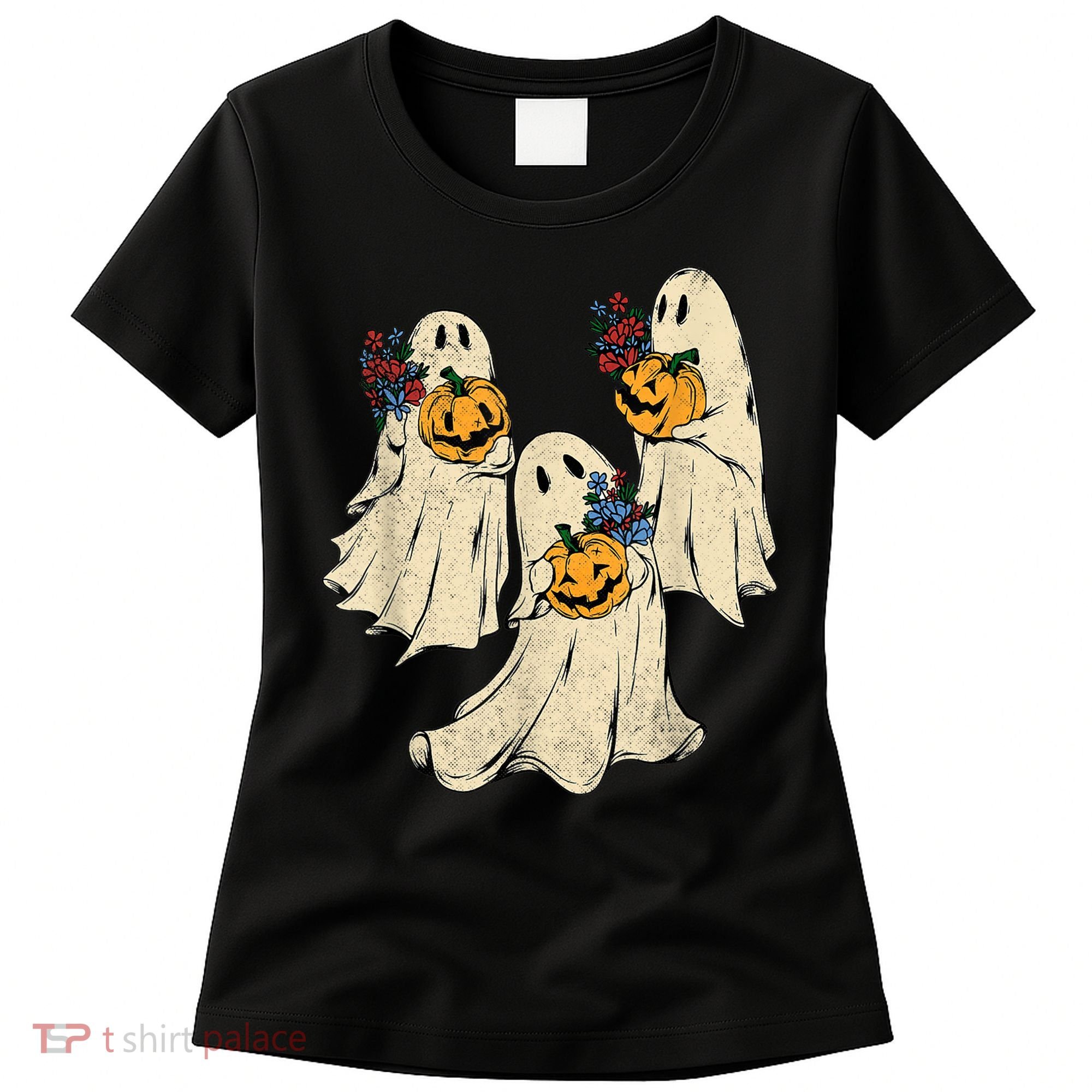 Retro Groovy Pumpkin Ghost Costume Halloween Floral Ghosts Women's T-Shirt
