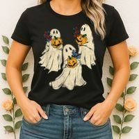 Retro Groovy Pumpkin Ghost Costume Halloween Floral Ghosts Women's T-Shirt thumb 2