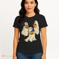 Retro Groovy Pumpkin Ghost Costume Halloween Floral Ghosts Women's T-Shirt thumb 4