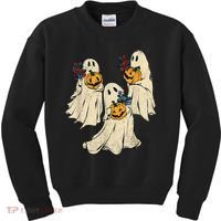 Retro Groovy Pumpkin Ghost Costume Halloween Floral Ghosts Kids Sweatshirt thumb 0