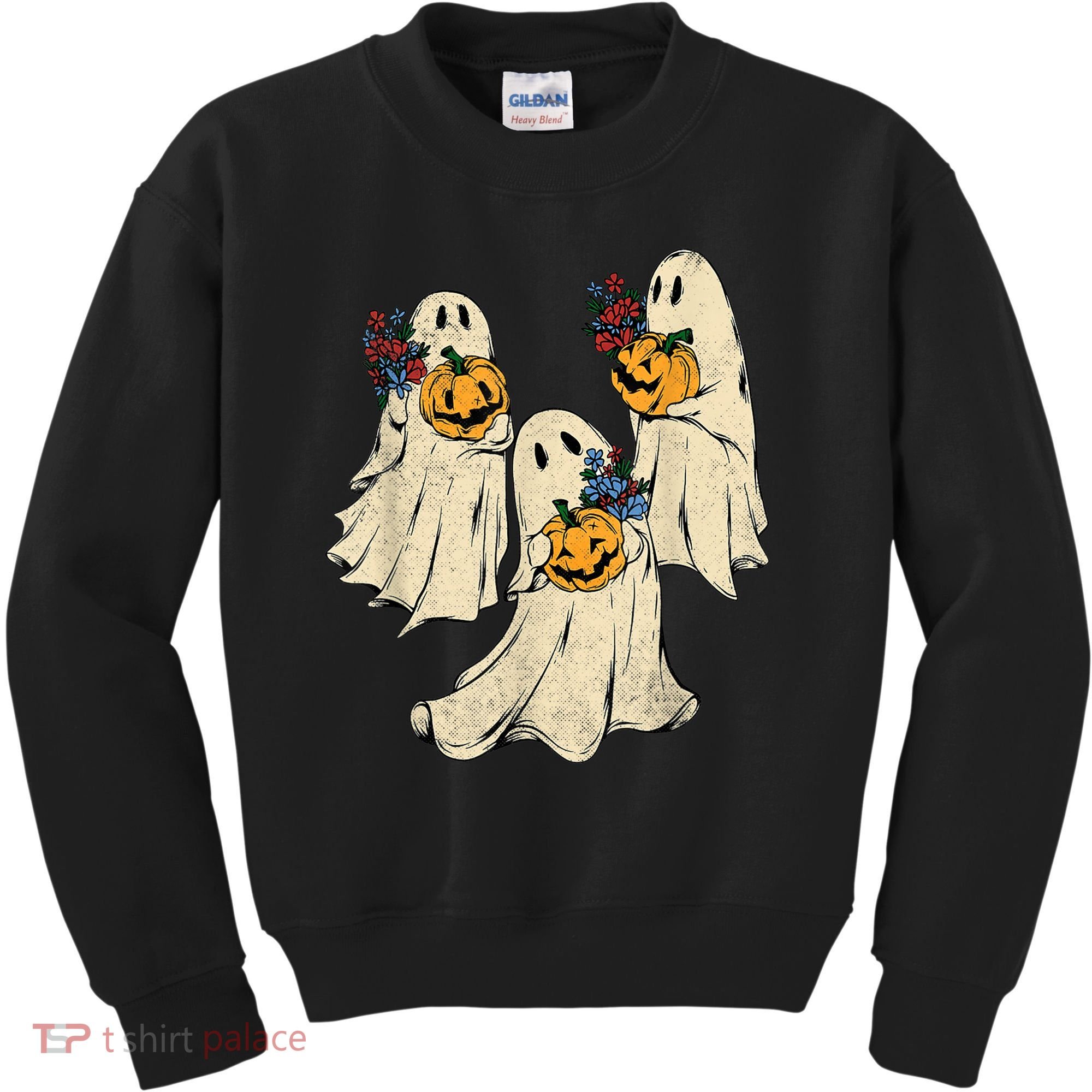 Retro Groovy Pumpkin Ghost Costume Halloween Floral Ghosts Kids Sweatshirt