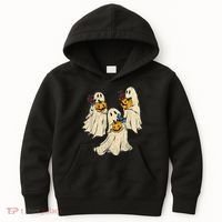 Retro Groovy Pumpkin Ghost Costume Halloween Floral Ghosts Kids Hoodie thumb 0