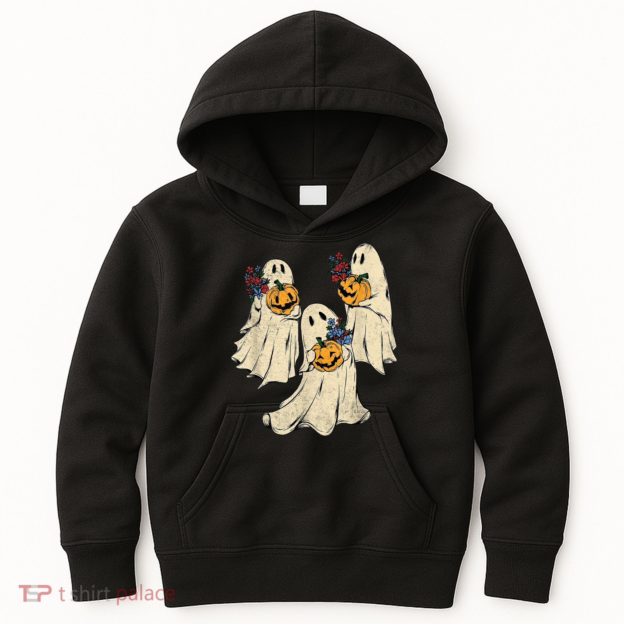 Retro Groovy Pumpkin Ghost Costume Halloween Floral Ghosts Kids Hoodie