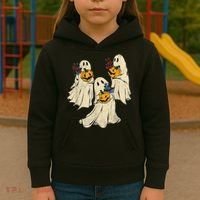 Retro Groovy Pumpkin Ghost Costume Halloween Floral Ghosts Kids Hoodie thumb 3