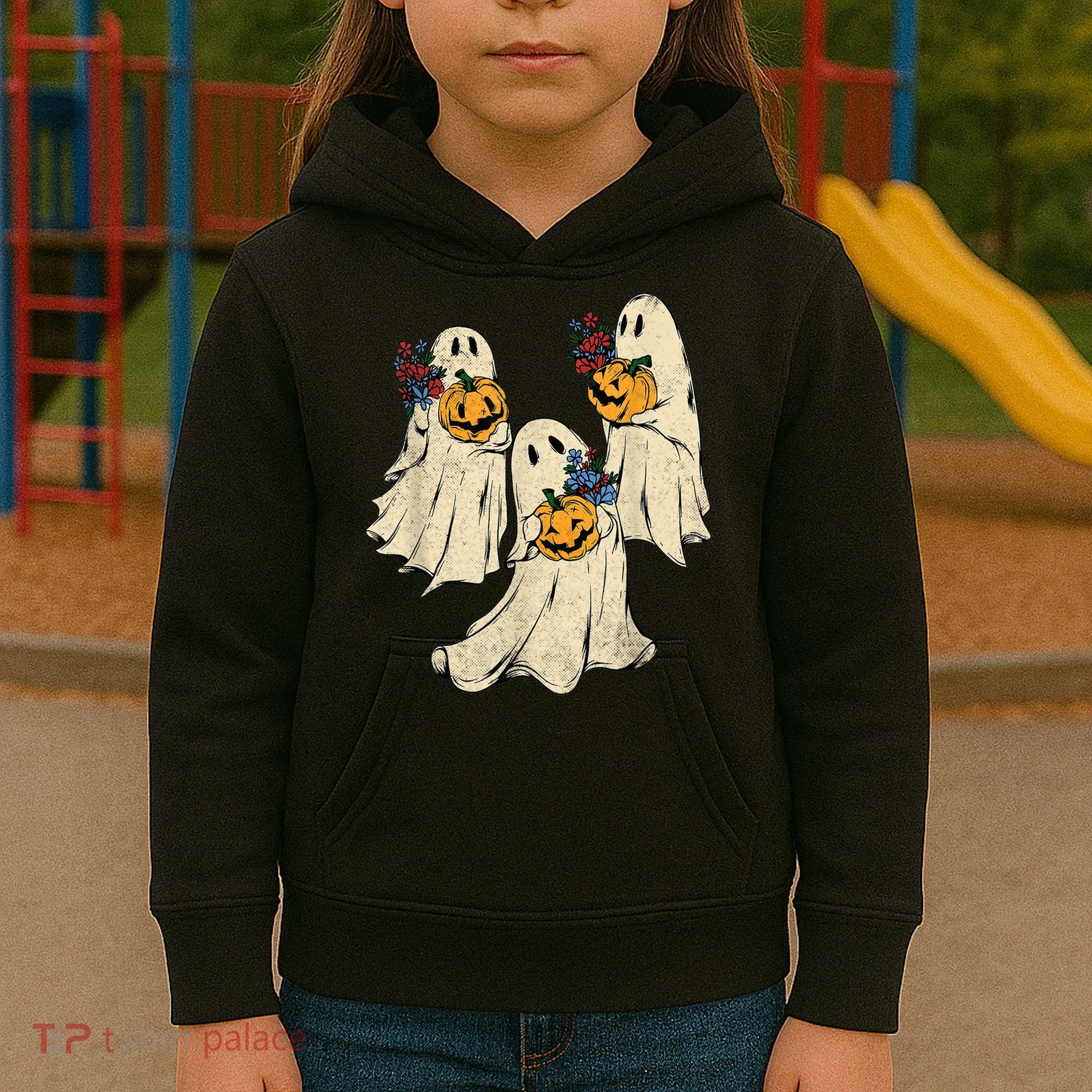 Retro Groovy Pumpkin Ghost Costume Halloween Floral Ghosts Kids Hoodie