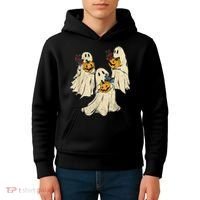 Retro Groovy Pumpkin Ghost Costume Halloween Floral Ghosts Kids Hoodie thumb 4