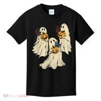 Retro Groovy Pumpkin Ghost Costume Halloween Floral Ghosts Kids T-Shirt thumb 0