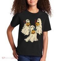 Retro Groovy Pumpkin Ghost Costume Halloween Floral Ghosts Kids T-Shirt thumb 2