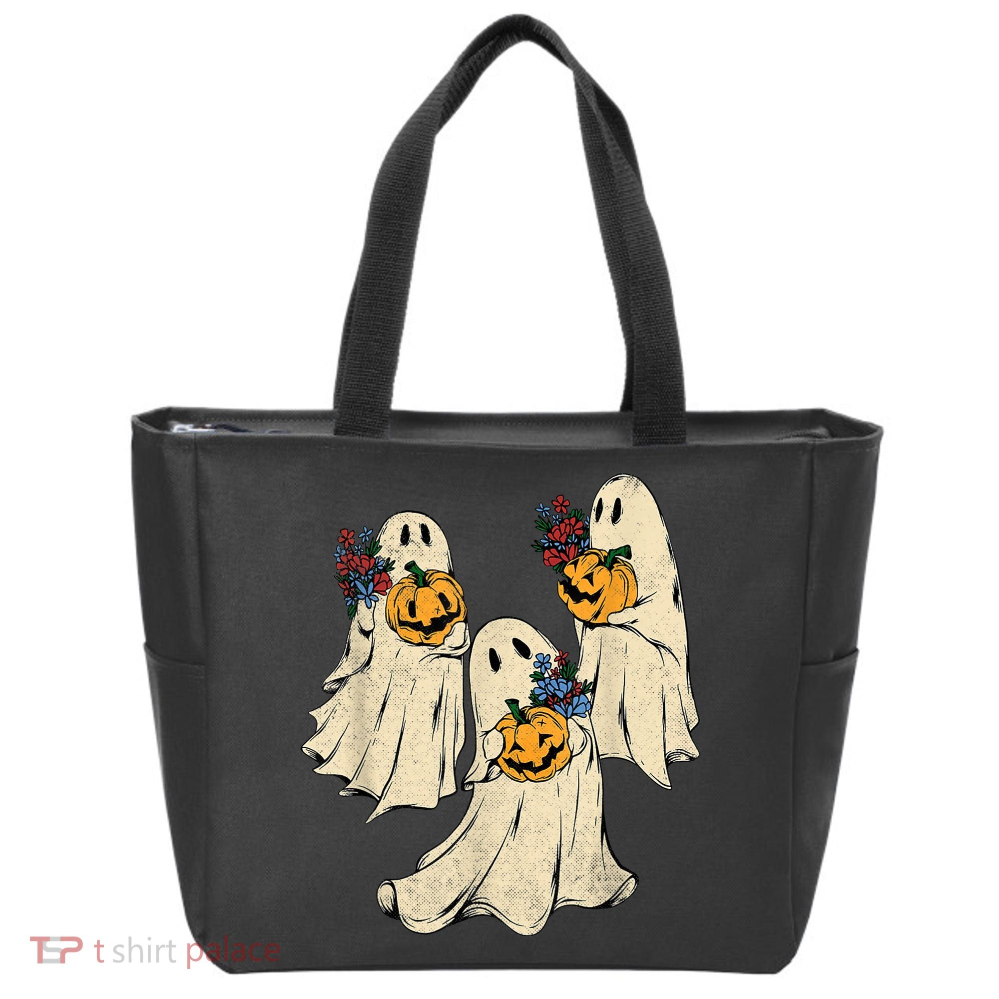 Retro Groovy Pumpkin Ghost Costume Halloween Floral Ghosts Tote Bag