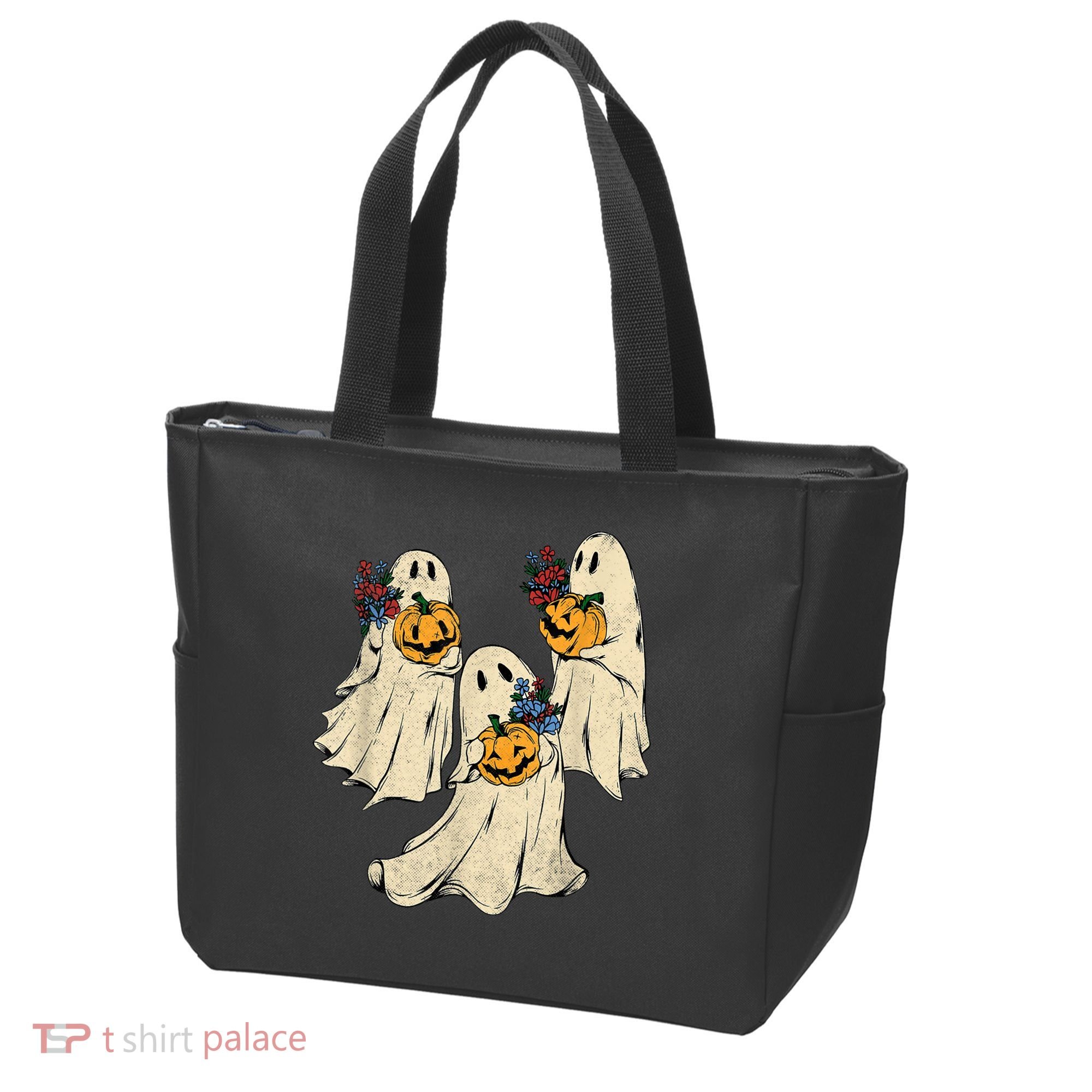 Retro Groovy Pumpkin Ghost Costume Halloween Floral Ghosts Tote Bag