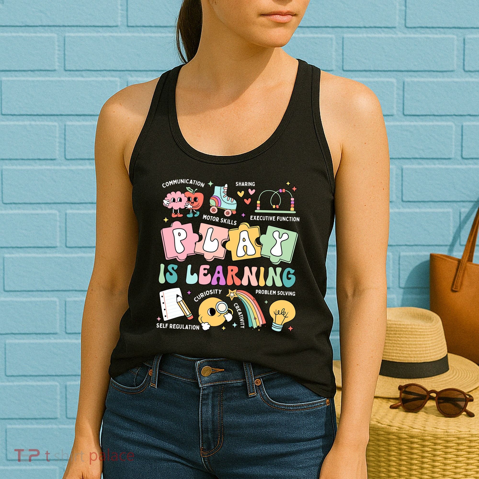 Retro Groovy Play Is Learning Kindergarten Teacher Daycare Women's Tank Top