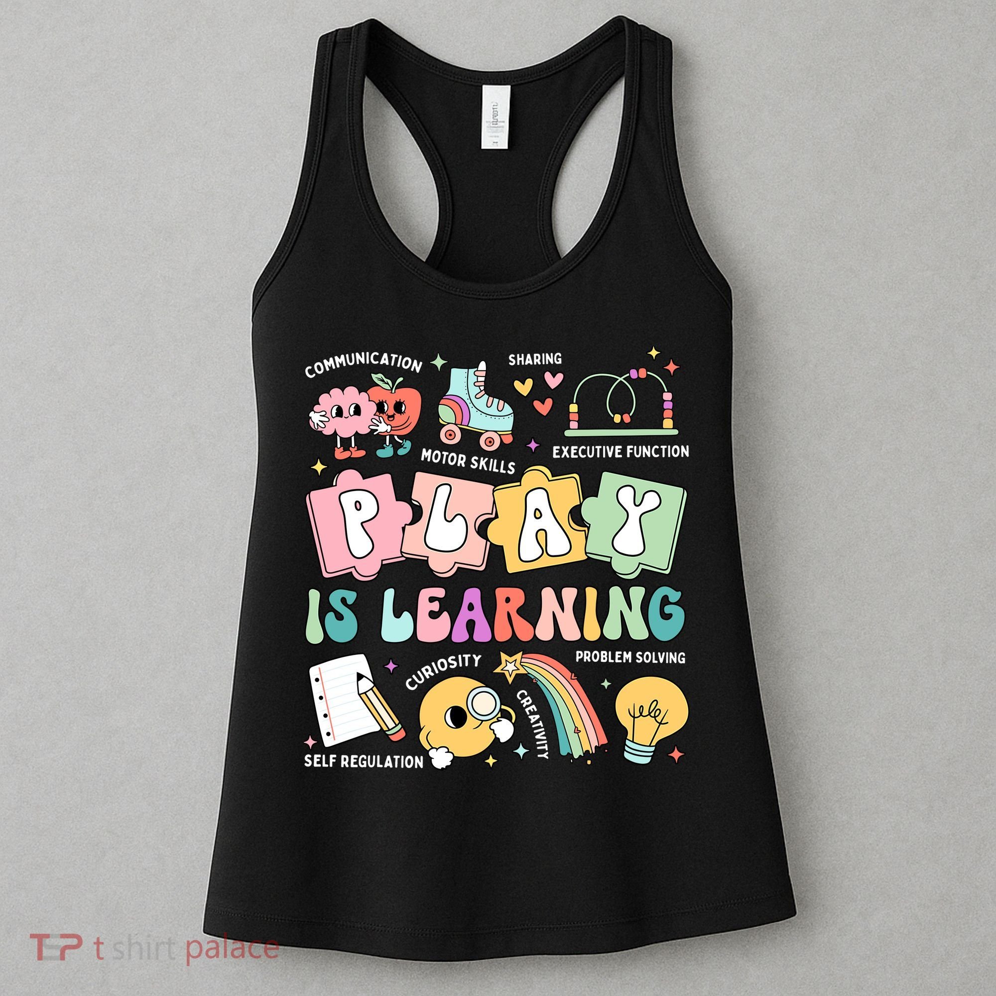 Retro Groovy Play Is Learning Kindergarten Teacher Daycare Women's Tank Top