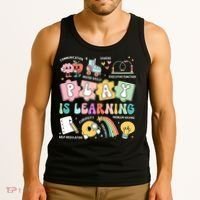 Retro Groovy Play Is Learning Kindergarten Teacher Daycare Tank Top thumb 3