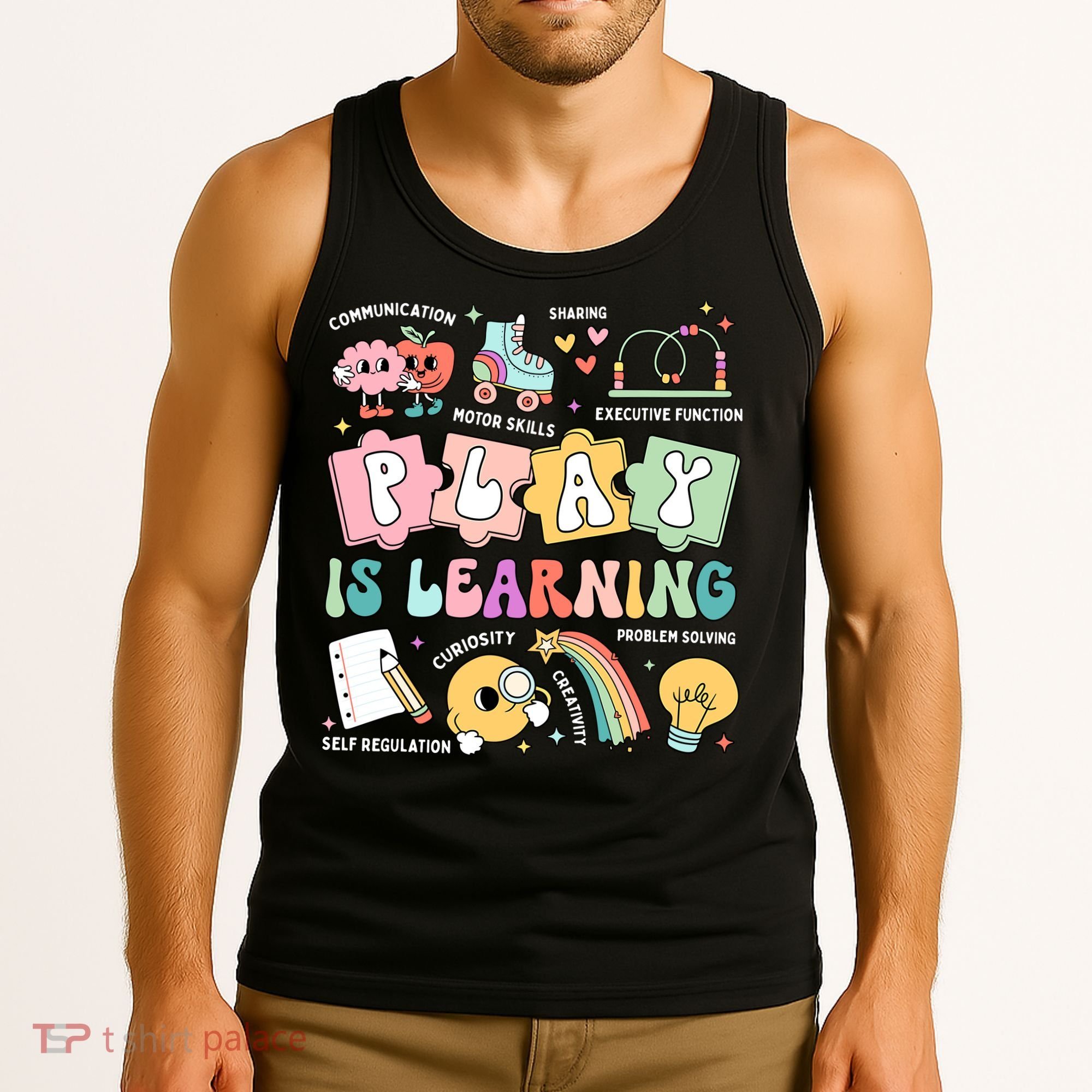 Retro Groovy Play Is Learning Kindergarten Teacher Daycare Tank Top