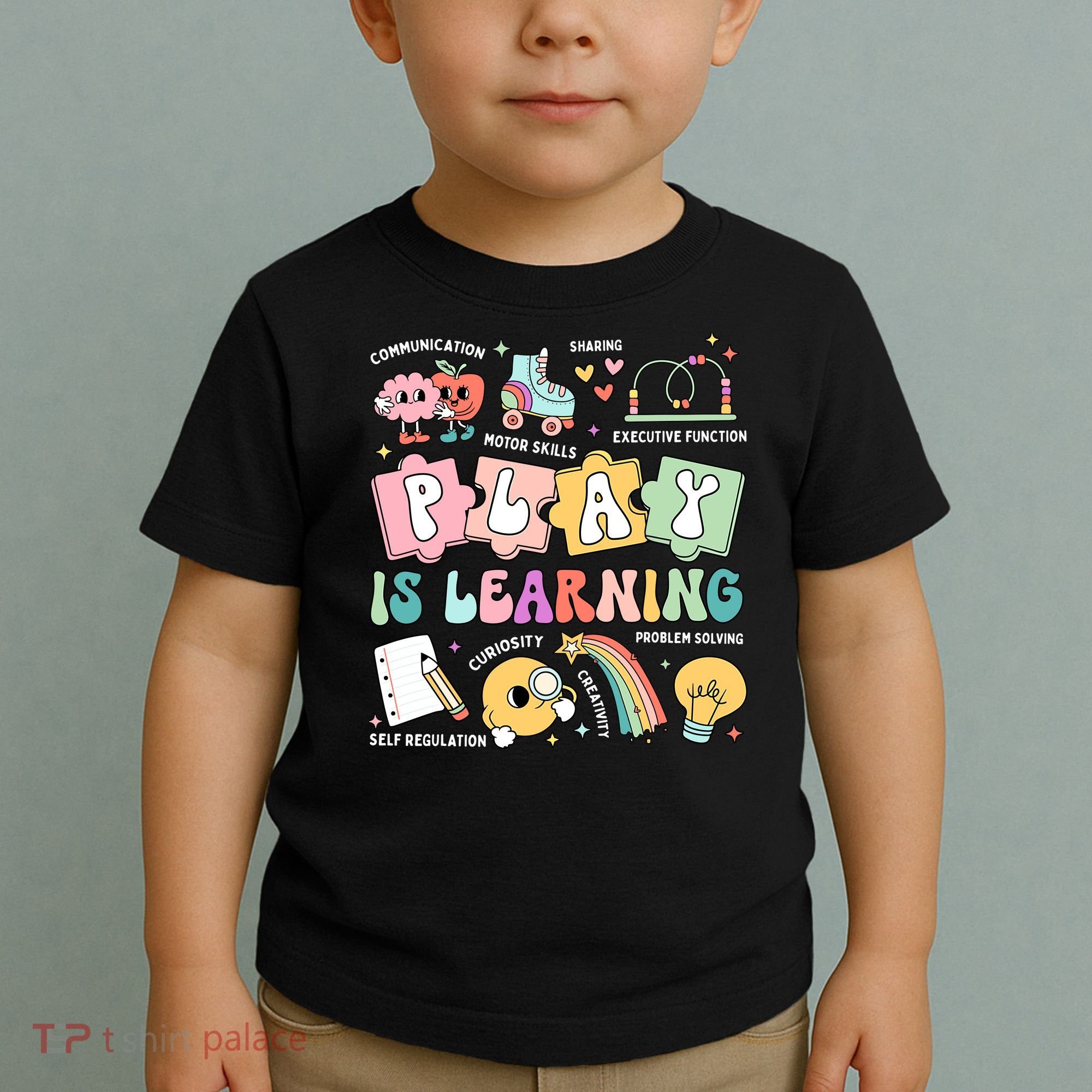 Retro Groovy Play Is Learning Kindergarten Teacher Daycare Toddler T-Shirt