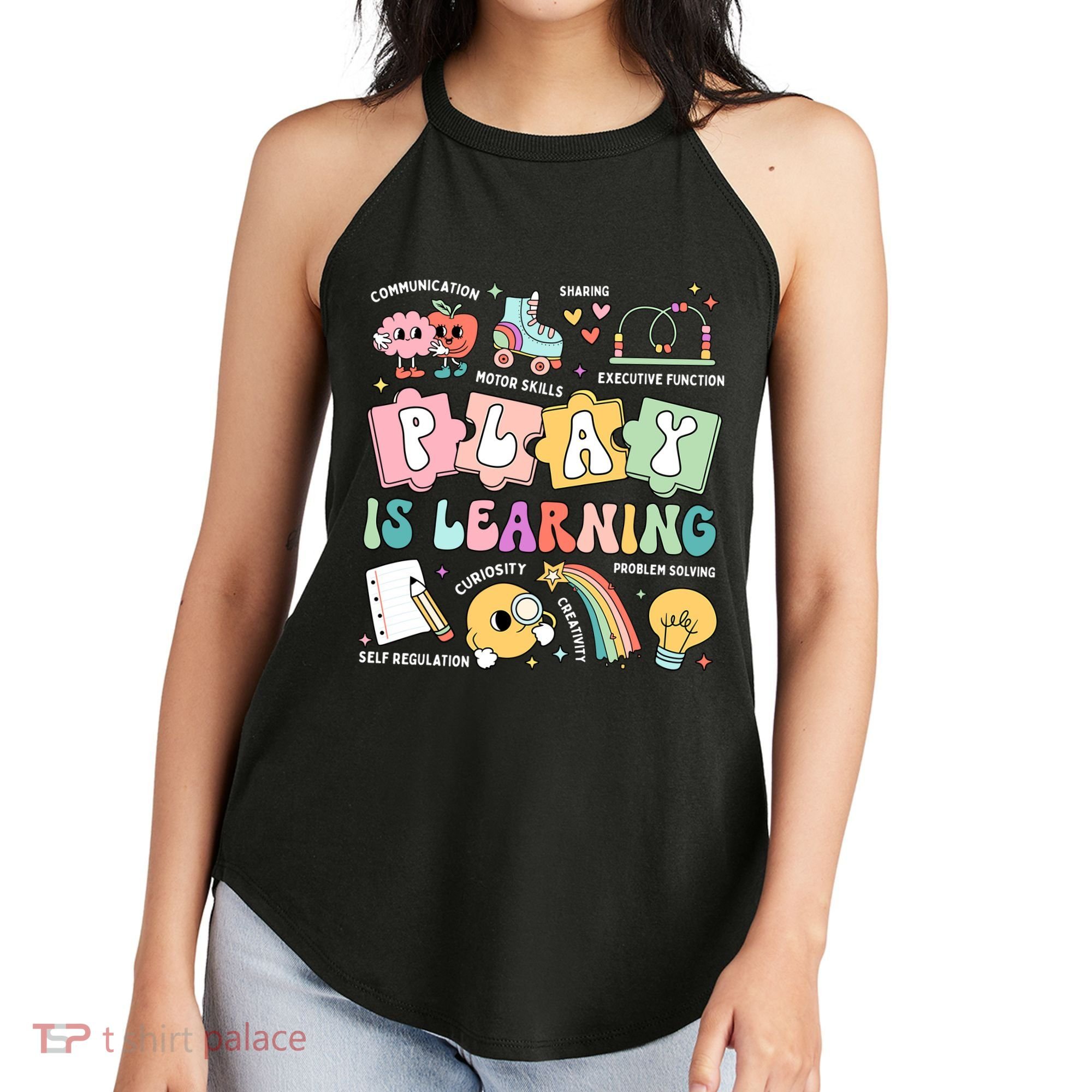 Retro Groovy Play Is Learning Kindergarten Teacher Daycare Women's Perfect Tri Rocker Tank