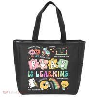 Retro Groovy Play Is Learning Kindergarten Teacher Daycare Tote Bag thumb 0