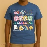Retro Groovy Play Is Learning Kindergarten Teacher Daycare T-Shirt thumb 3