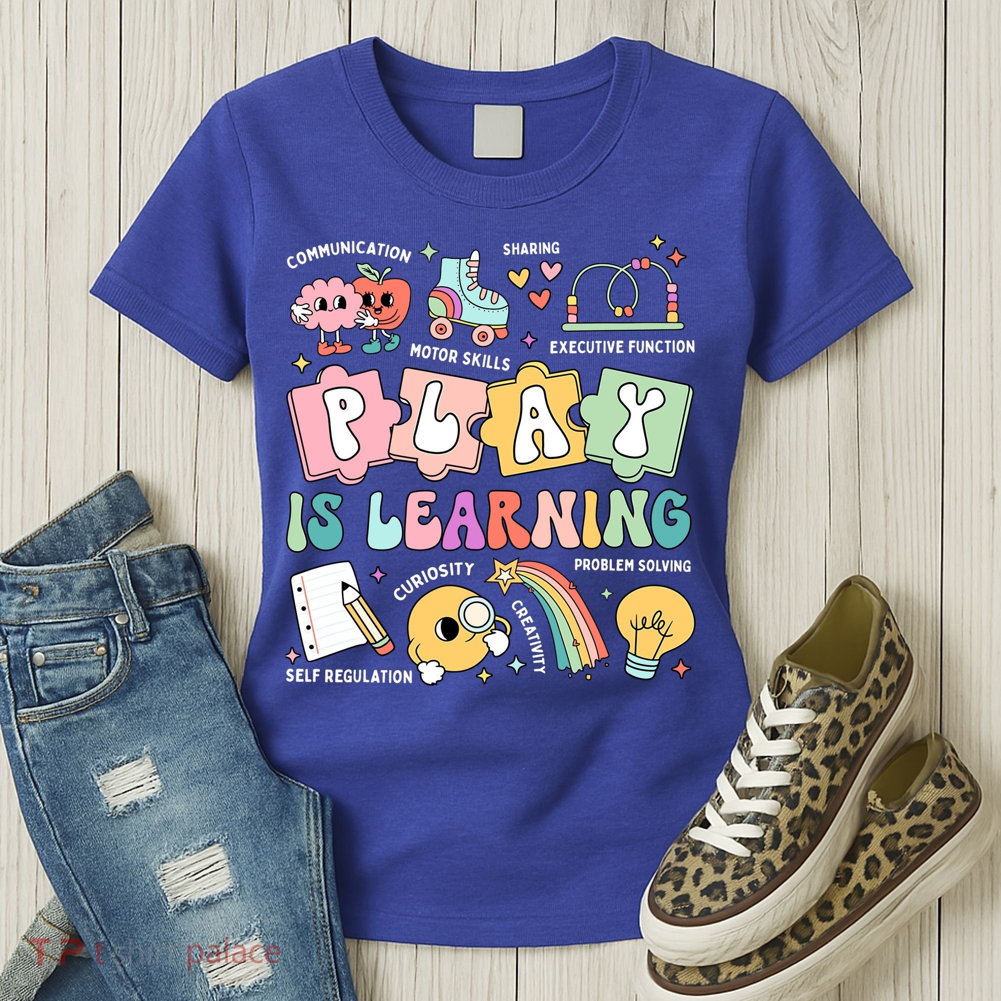 Retro Groovy Play Is Learning Kindergarten Teacher Daycare Women's T-Shirt