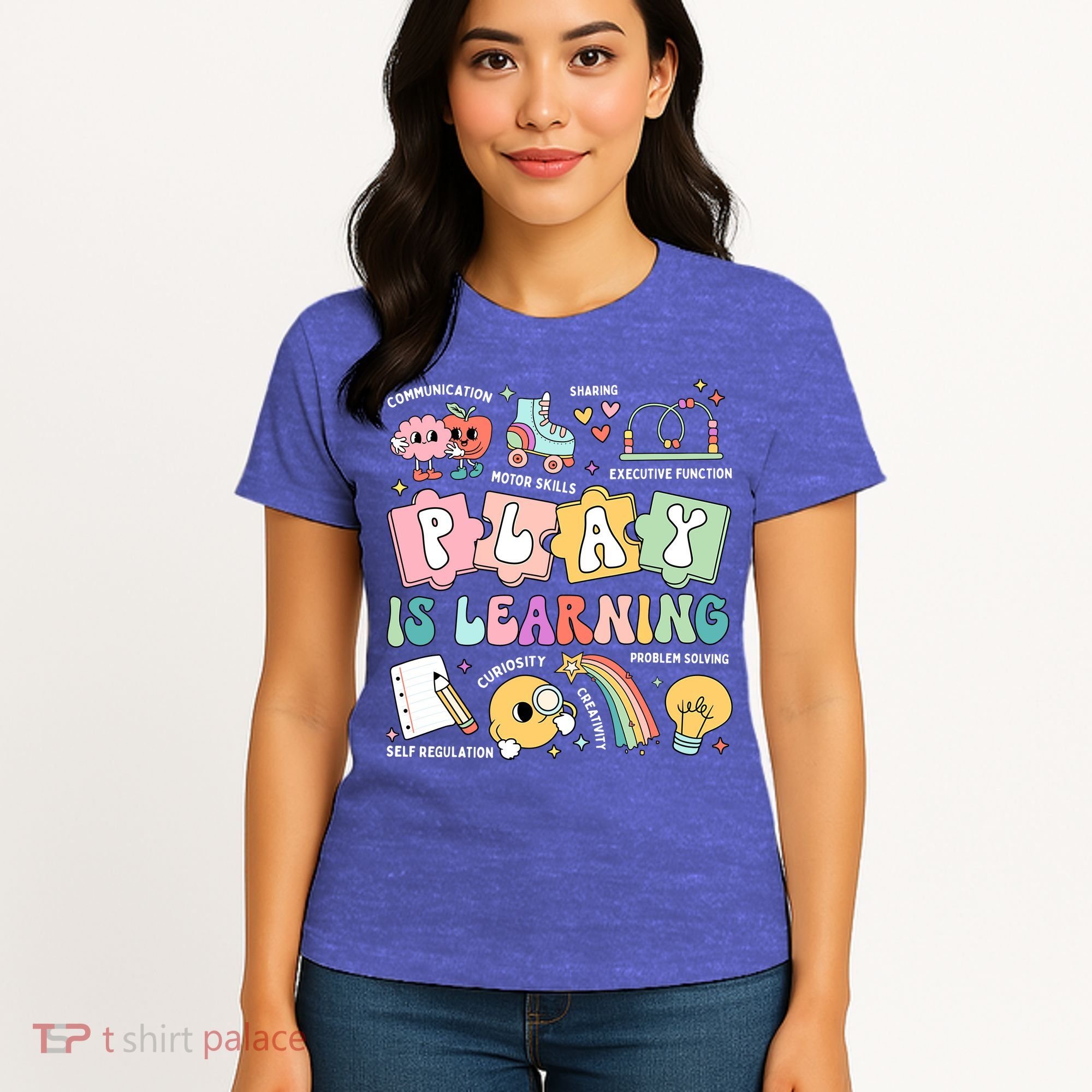 Retro Groovy Play Is Learning Kindergarten Teacher Daycare Women's T-Shirt