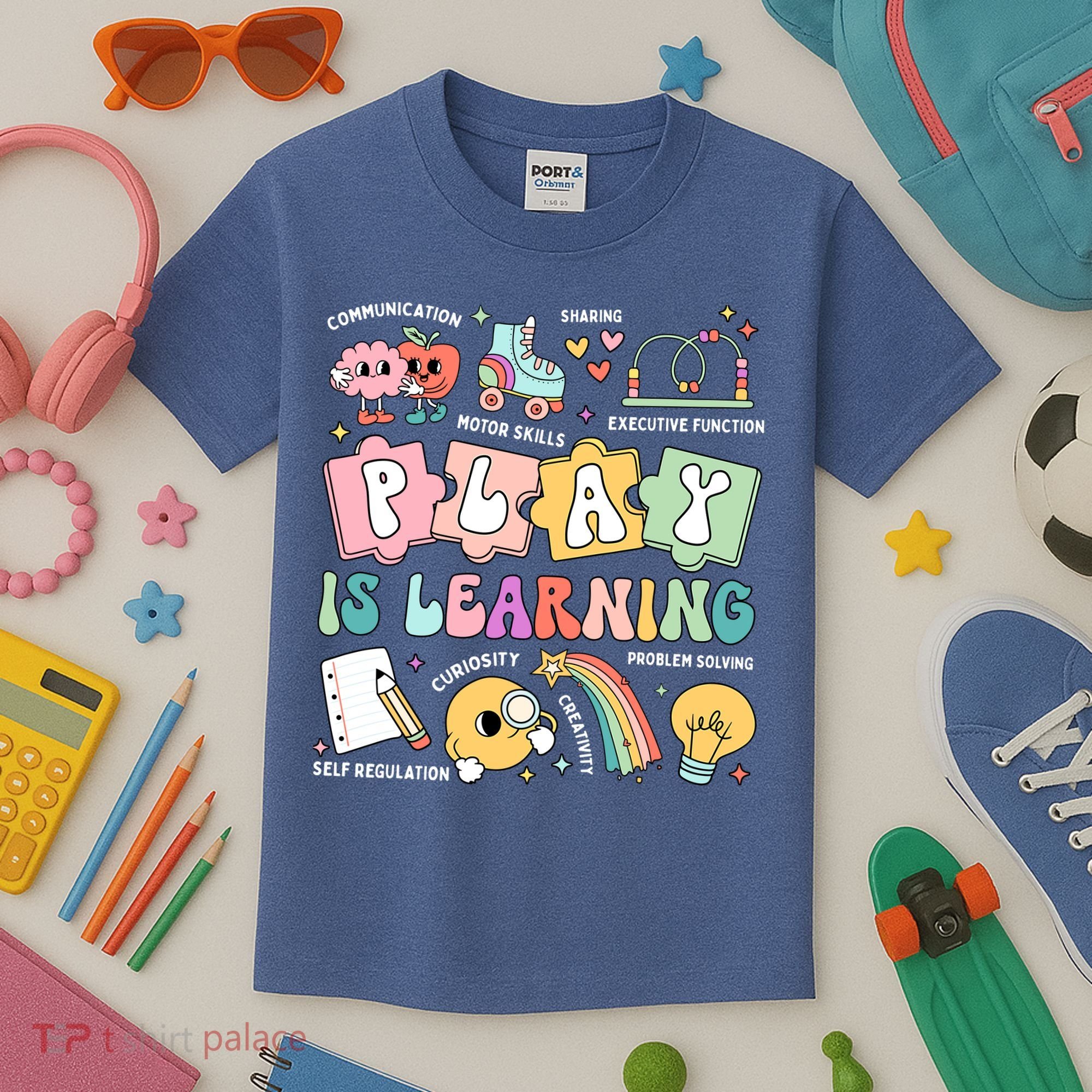 Retro Groovy Play Is Learning Kindergarten Teacher Daycare Kids T-Shirt