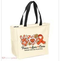 Retro Groovy Peace Love Cure Multiple Sclerosis Awareness Tote Bag thumb 2