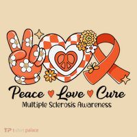 Retro Groovy Peace Love Cure Multiple Sclerosis Awareness Tote Bag thumb 4