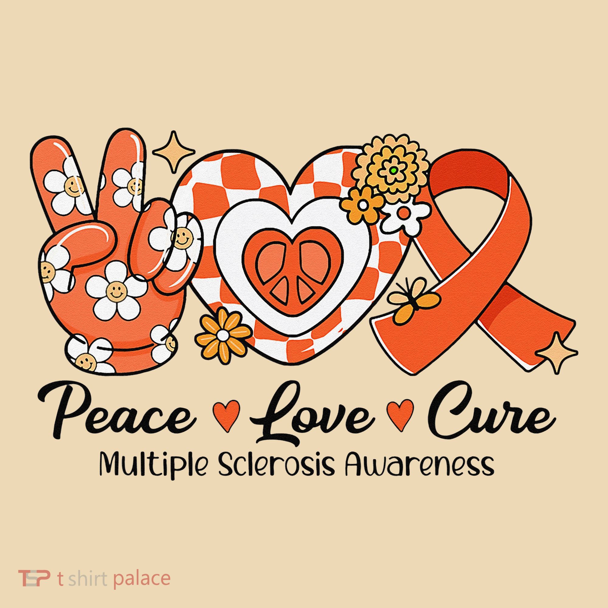 Retro Groovy Peace Love Cure Multiple Sclerosis Awareness Tote Bag