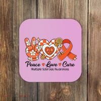 Retro Groovy Peace Love Cure Multiple Sclerosis Awareness Coaster thumb 0