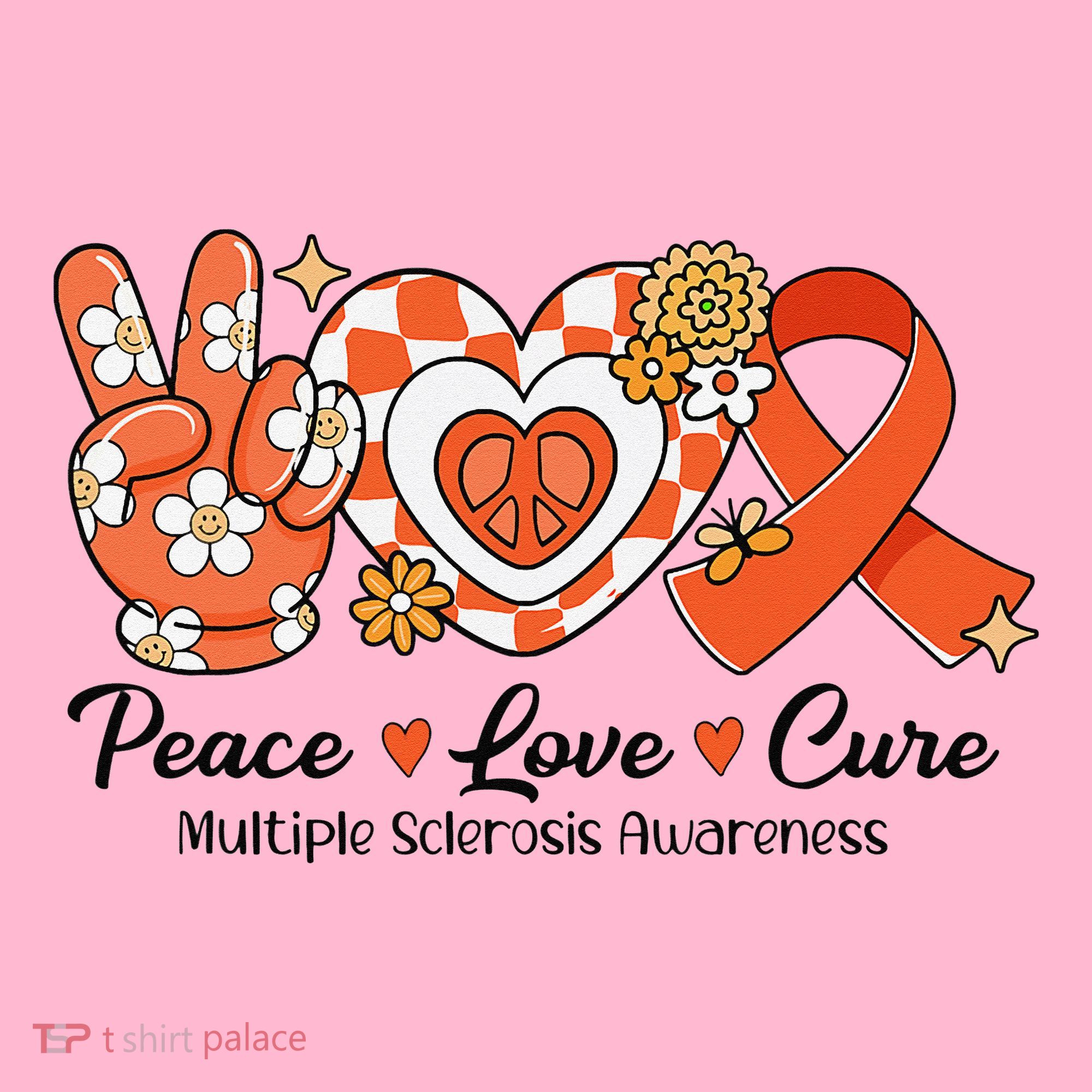 Retro Groovy Peace Love Cure Multiple Sclerosis Awareness Coaster