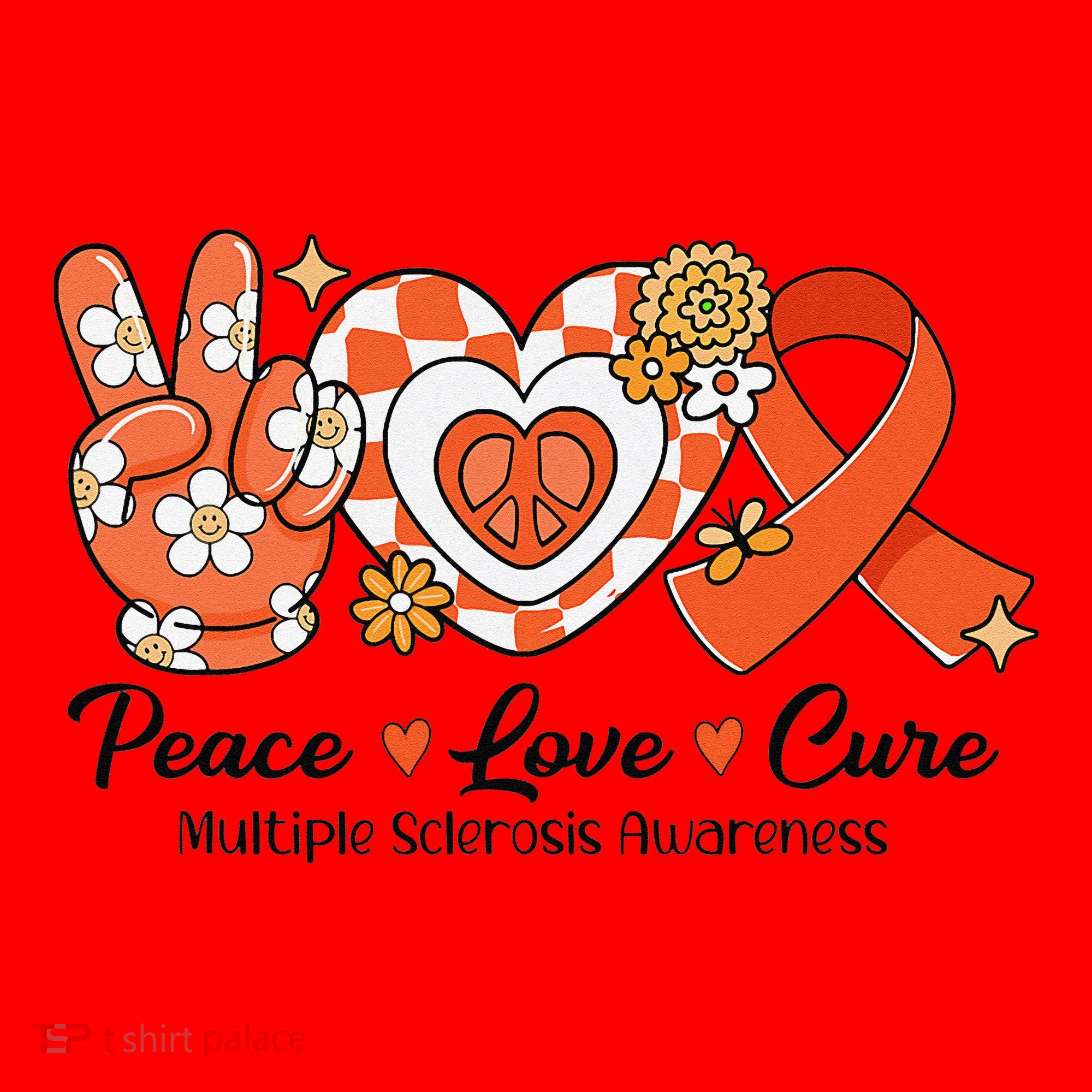 Retro Groovy Peace Love Cure Multiple Sclerosis Awareness Santa Hat
