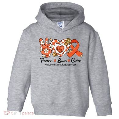 Retro Groovy Peace Love Cure Multiple Sclerosis Awareness Toddler Hoodie