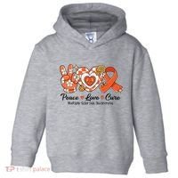 Retro Groovy Peace Love Cure Multiple Sclerosis Awareness Toddler Hoodie thumb 0