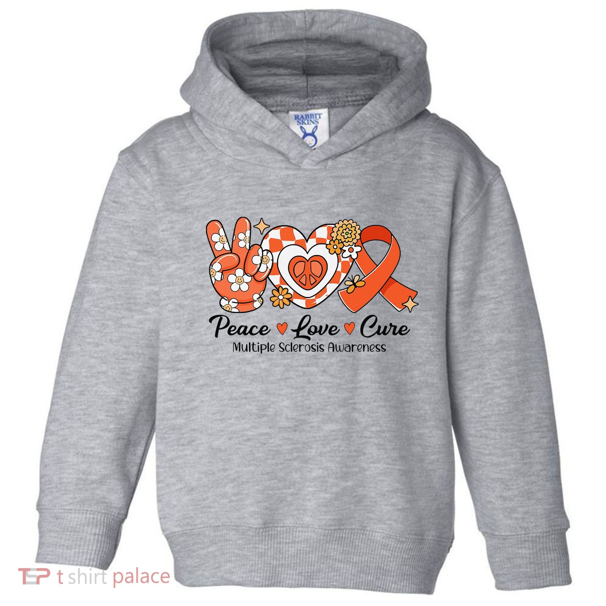 Retro Groovy Peace Love Cure Multiple Sclerosis Awareness Toddler Hoodie
